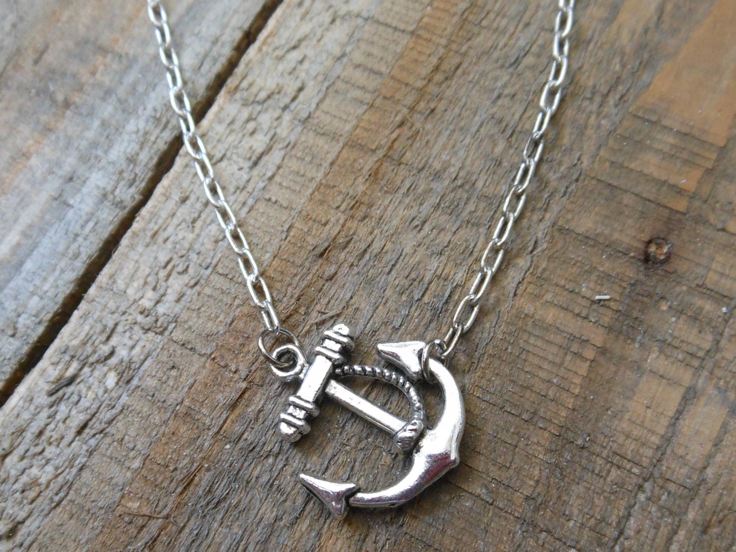 Silver Anchor and Rope Necklace - Sideways Horizontal Anchor Charm Necklace - Anchor Pendant