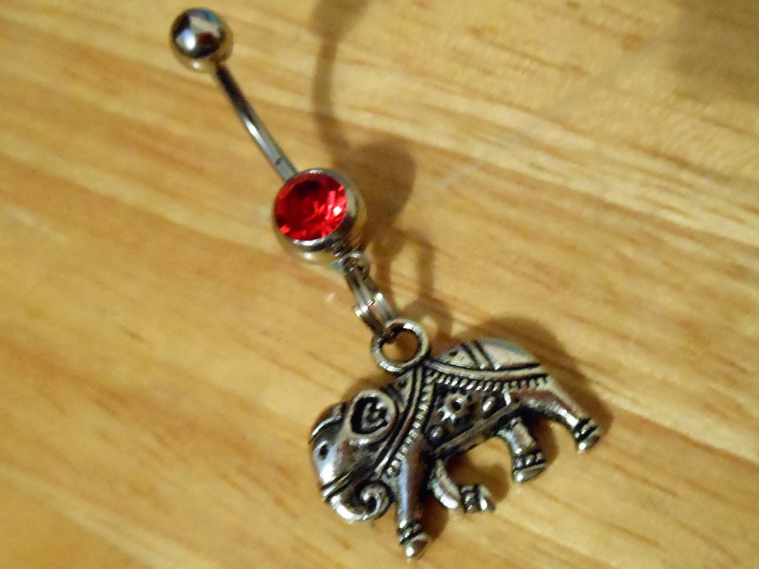 Belly button ring - Silver Elephant with Red Gem Belly Button Ring
