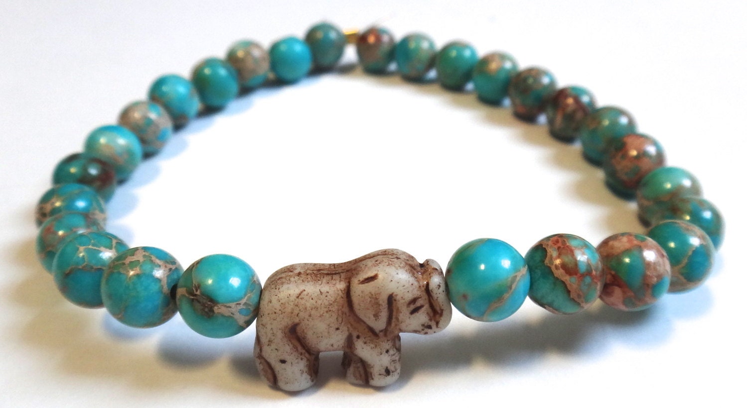 Turquoise Magnesite Beaded Bracelet with Elephant