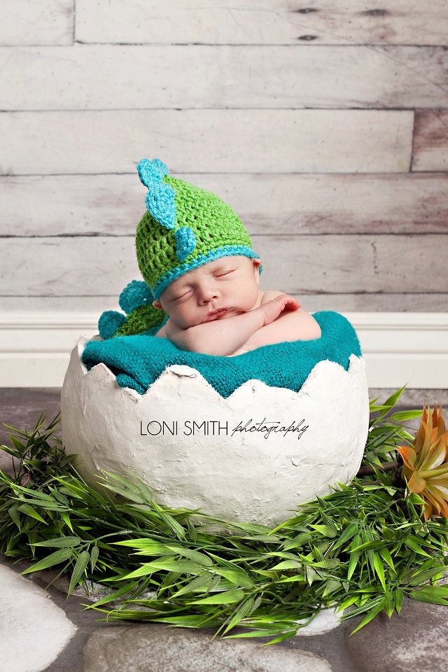 Dinosaur Hat Spring Green Turqua - Child Photo Prop Girl Boy Costume Halloween Thanksgiving Christmas Gift Winter Outfit