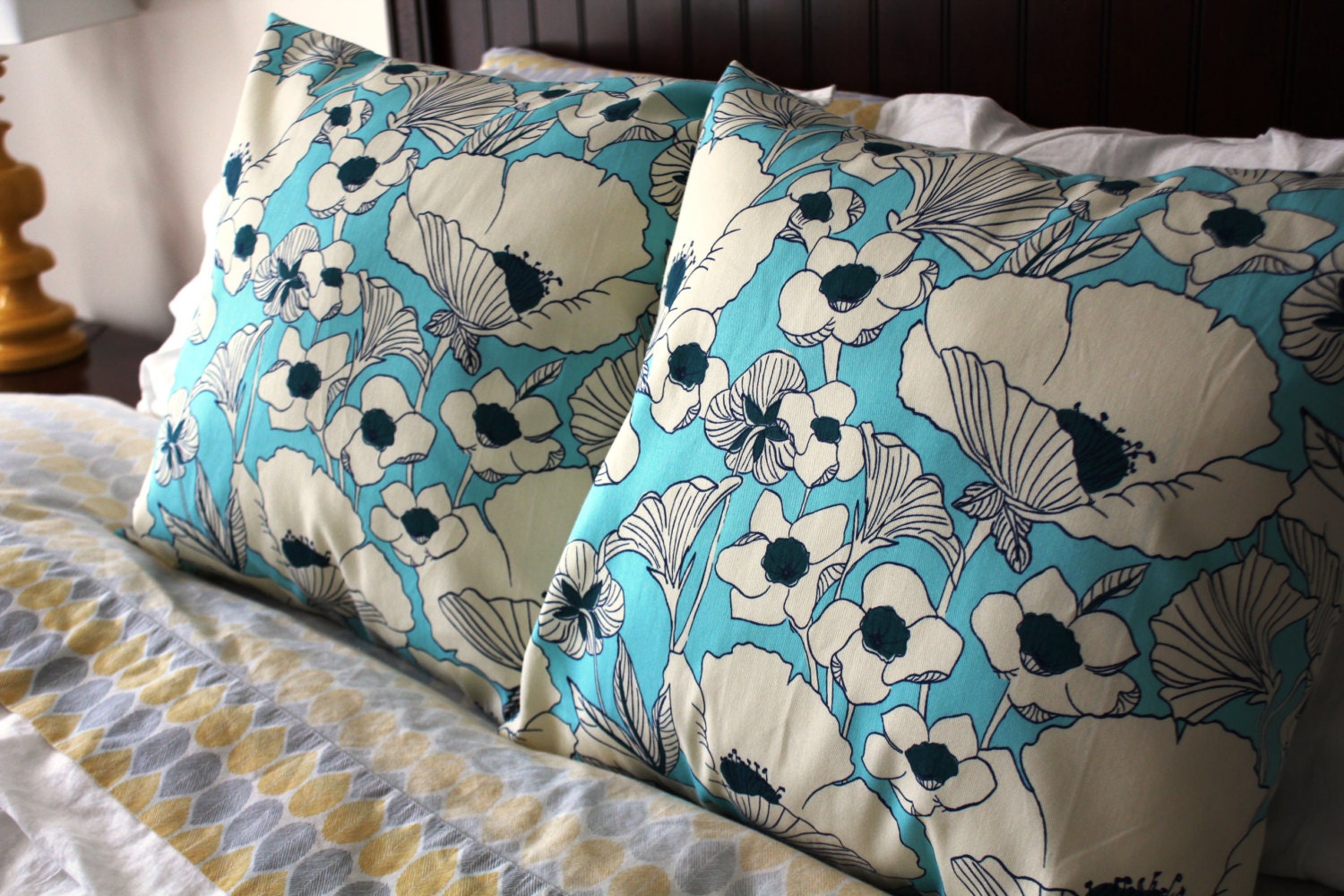 18x18 "Power Poppy Peacock" Pillow Cover Set
