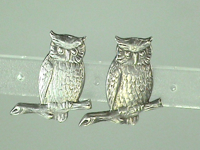 Owl Earrings, Vintage Sterling Silver Full Body "Owl on a Stick " Earrings, Detailed Hoottie Owl 925 Earrings