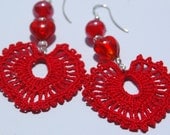 Crochet earrings - Large crochet earrings - Crochet earring jewelry - Red color -