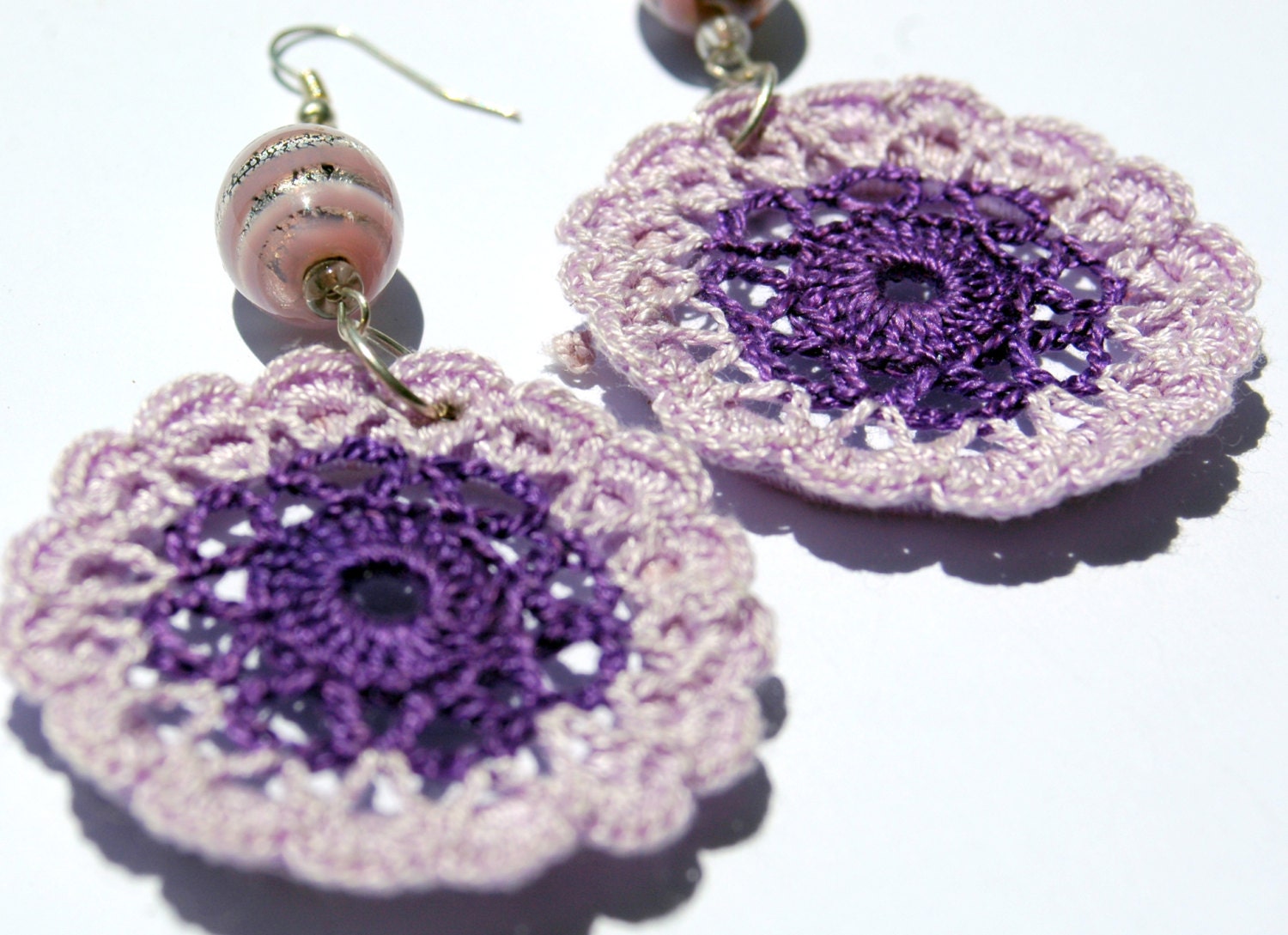 Crocheted Round Violet Earrings - Crochet earring jewelry - Violet earrings - Round earrings - Fashion crochet
