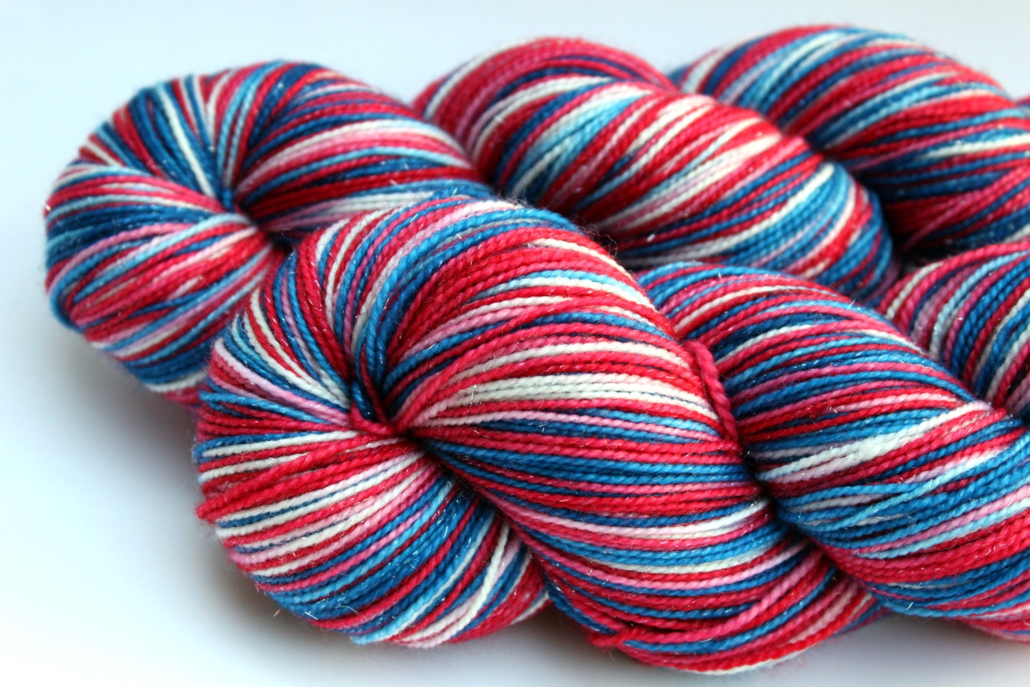 PHAT FIBER MAY 2013: Kettle Dyed Sock Yarn, Superwash Merino, Nylon and Stellina, in "Justice League of America"