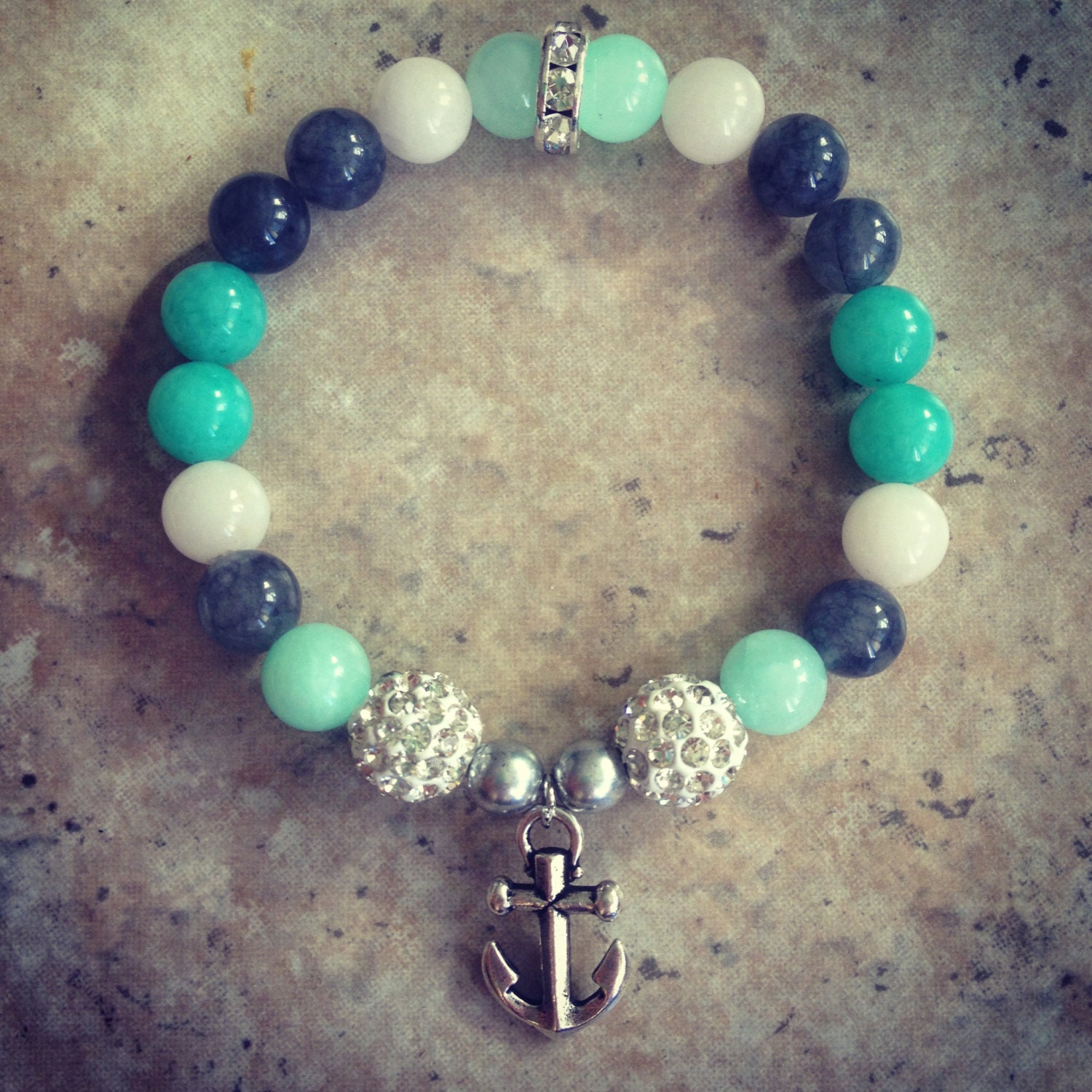Anchor Beaded & Rhinestone Bracelet