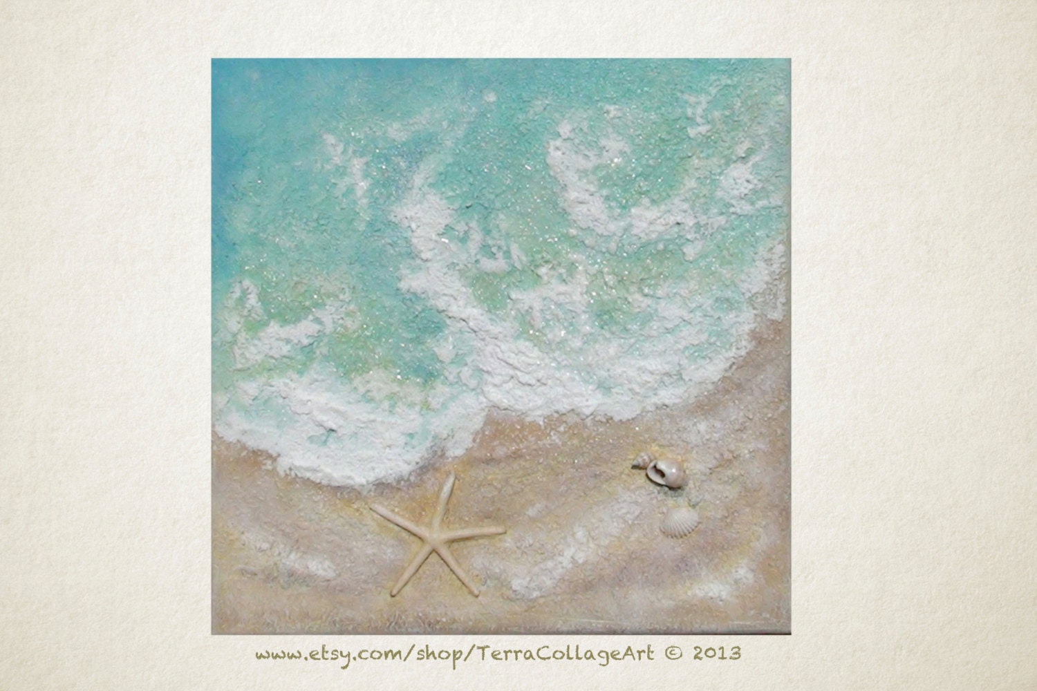 The Tide, 12x12" Abstract Original Mixed Media Art. Unframed. Sea shell beach home decor nautical gift idea