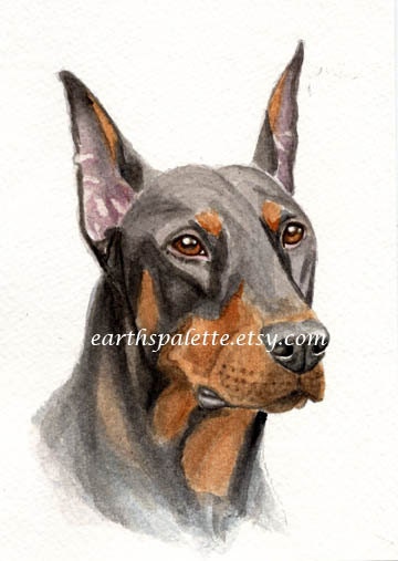 Doberman pinscher dog painting 5x7 print from original watercolor painting pet portrait dogs home decor earthspalette