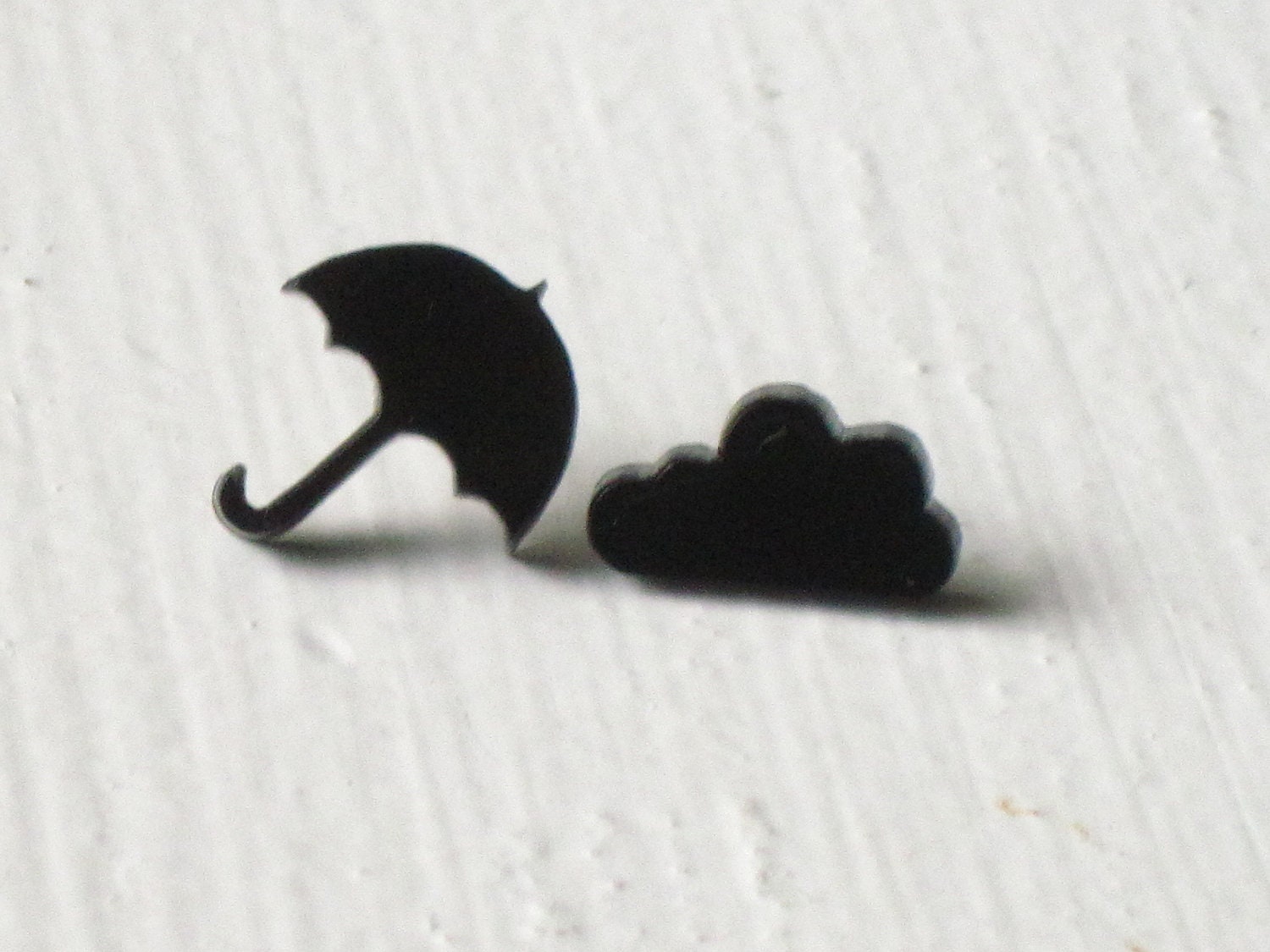 Umbrella and Cloud Stud Earrings : Cute Black Rainy Day Laser Cut