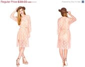 SUMMER SALE Long Sleeve Sheer Rose Lace Dress with high side slits