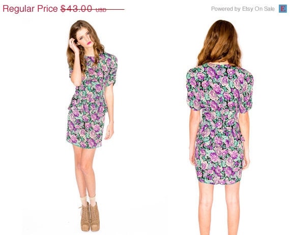 FESTIVAL SALE Purple Roses Green Paisley Peplum Mini