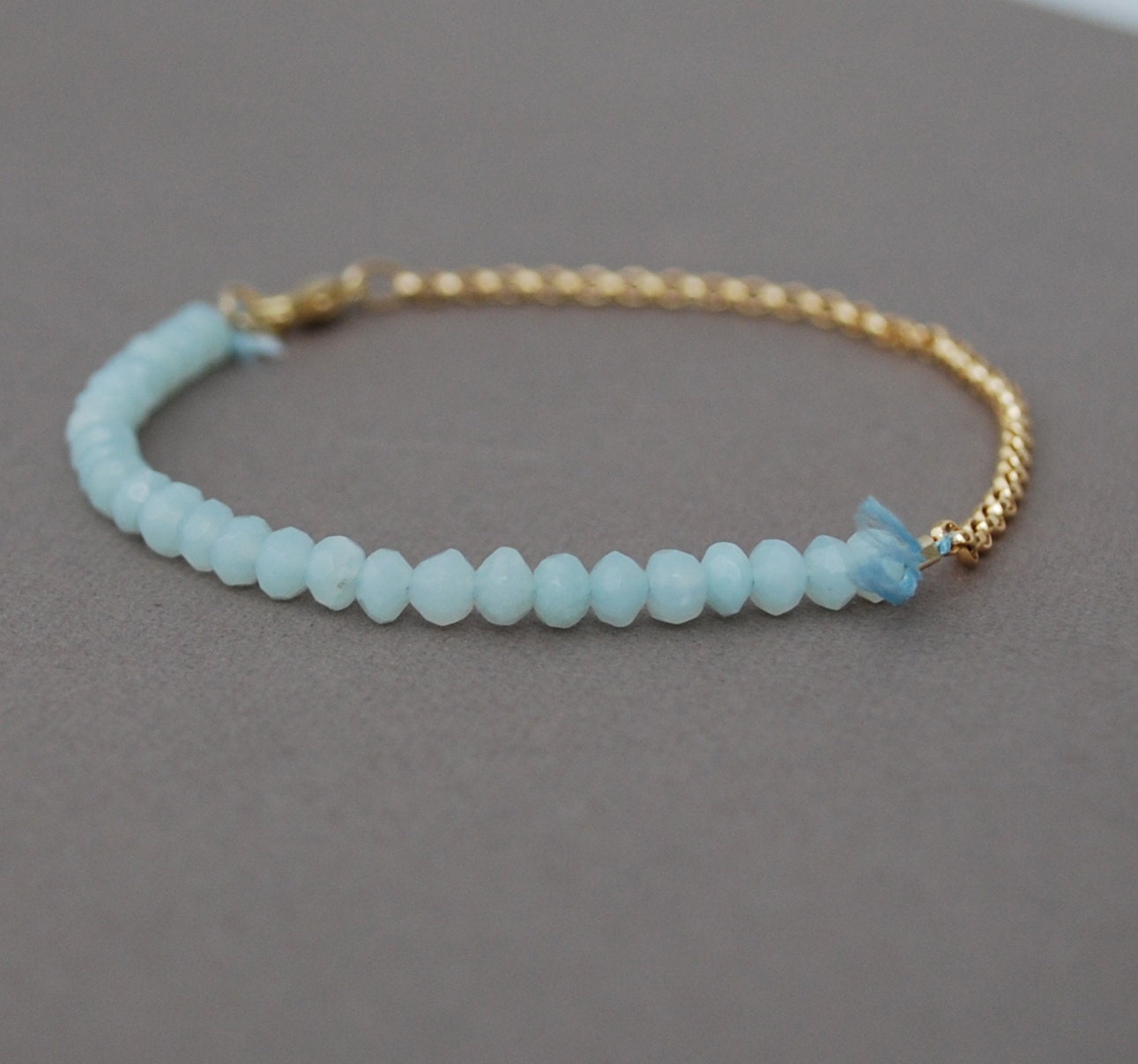 Teal Amazonite Gemstone Beaded Gold Bracelet also available in Silver