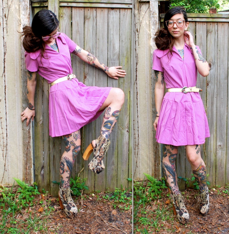 Vintage // 1970's Mod Mauve Shift Dress // Tennis Dress // Designer Preppy // Size S Florida