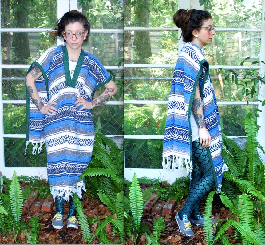 Vintage // Rare Mexican Blanket Vest // Woven Cape Shawl // 1970's Hippie Drug Rug // Striped Poncho