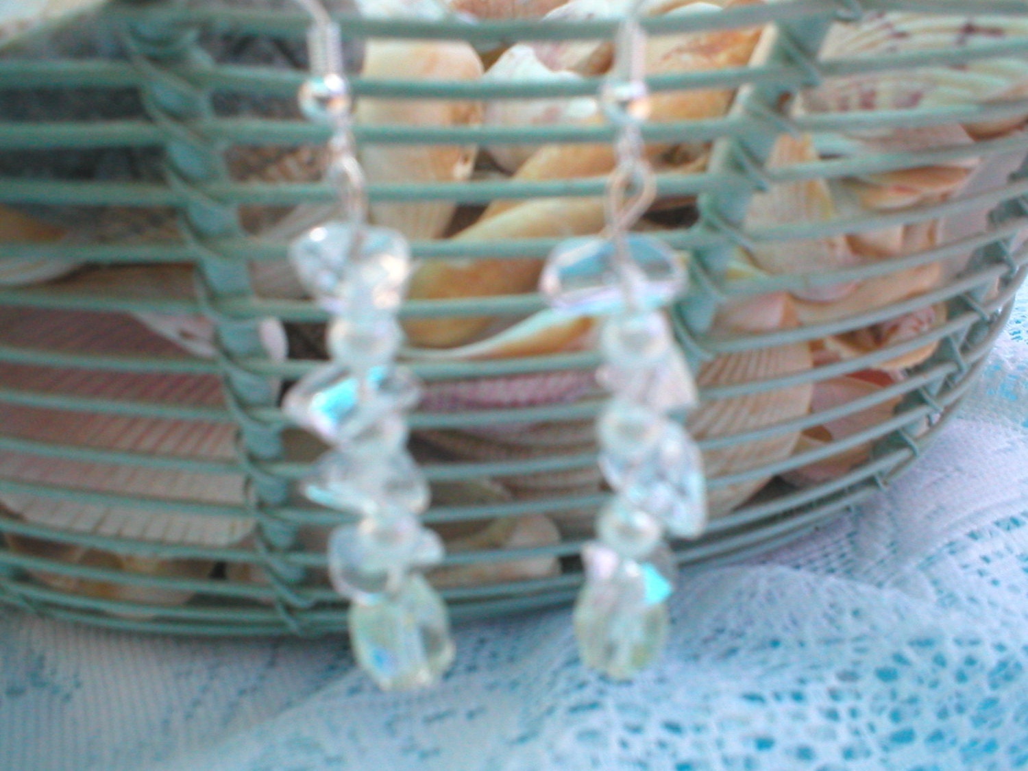 Bridal Wedding Dangle Pierced Earrings White Pearls & Crystal Unique Handmade Elegant Bridal Jewelry
