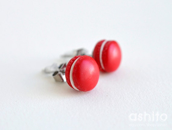 Red Macaron Hypoallergenic Post Stud Earrings - Polymer Clay