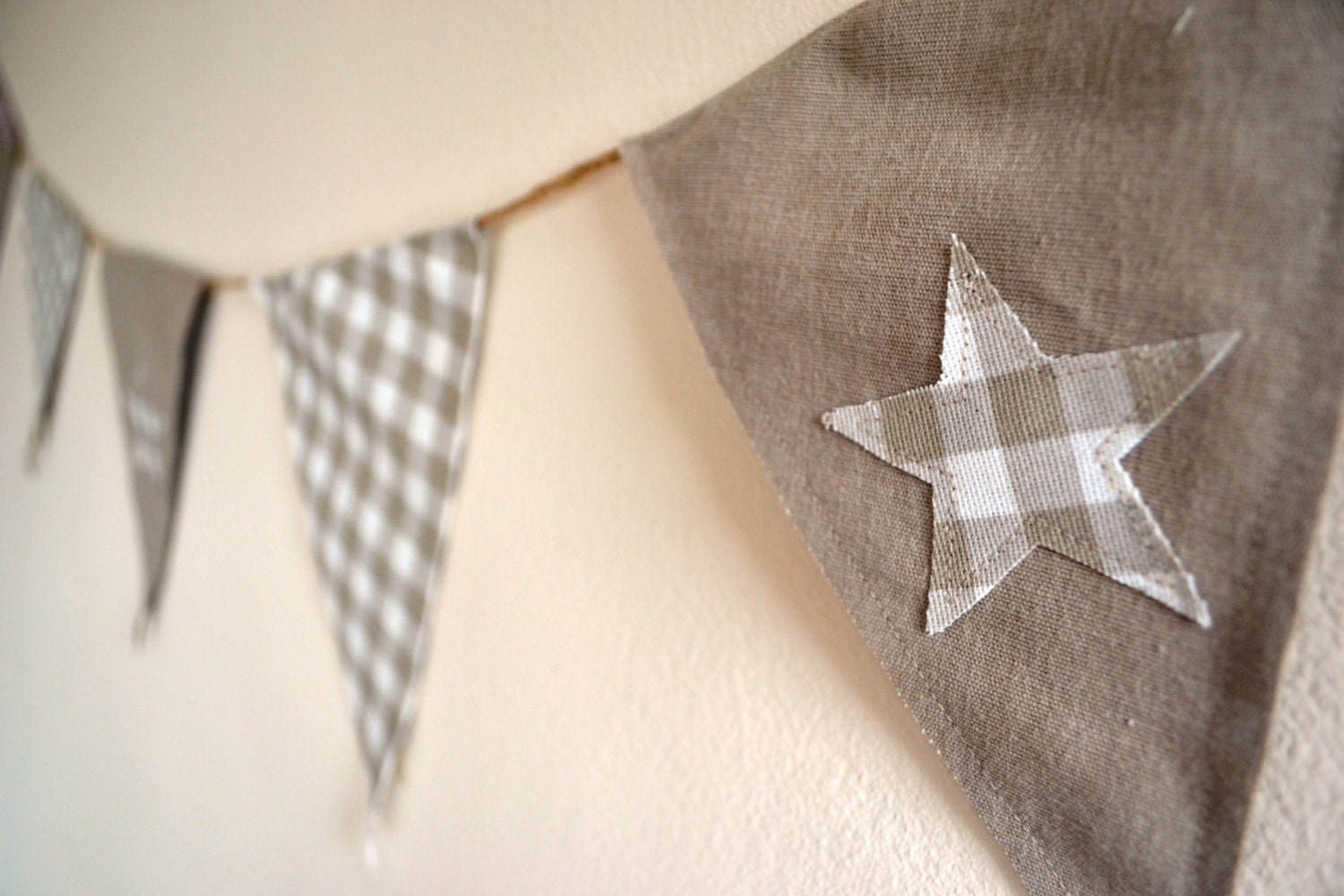 English Cottage Bunting, Cream Star Gingham Bunting Garland