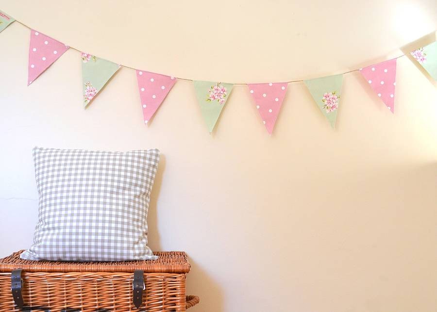 Pink and Green Floral and Polka Dot Bunting Banner, 2.5m