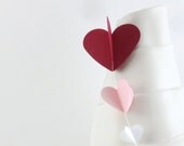 20% Sale- 6 Feet of 3D Paper Heart Garland- Red, White, and Pink- Valentines Day- Holiday or Wedding Decor