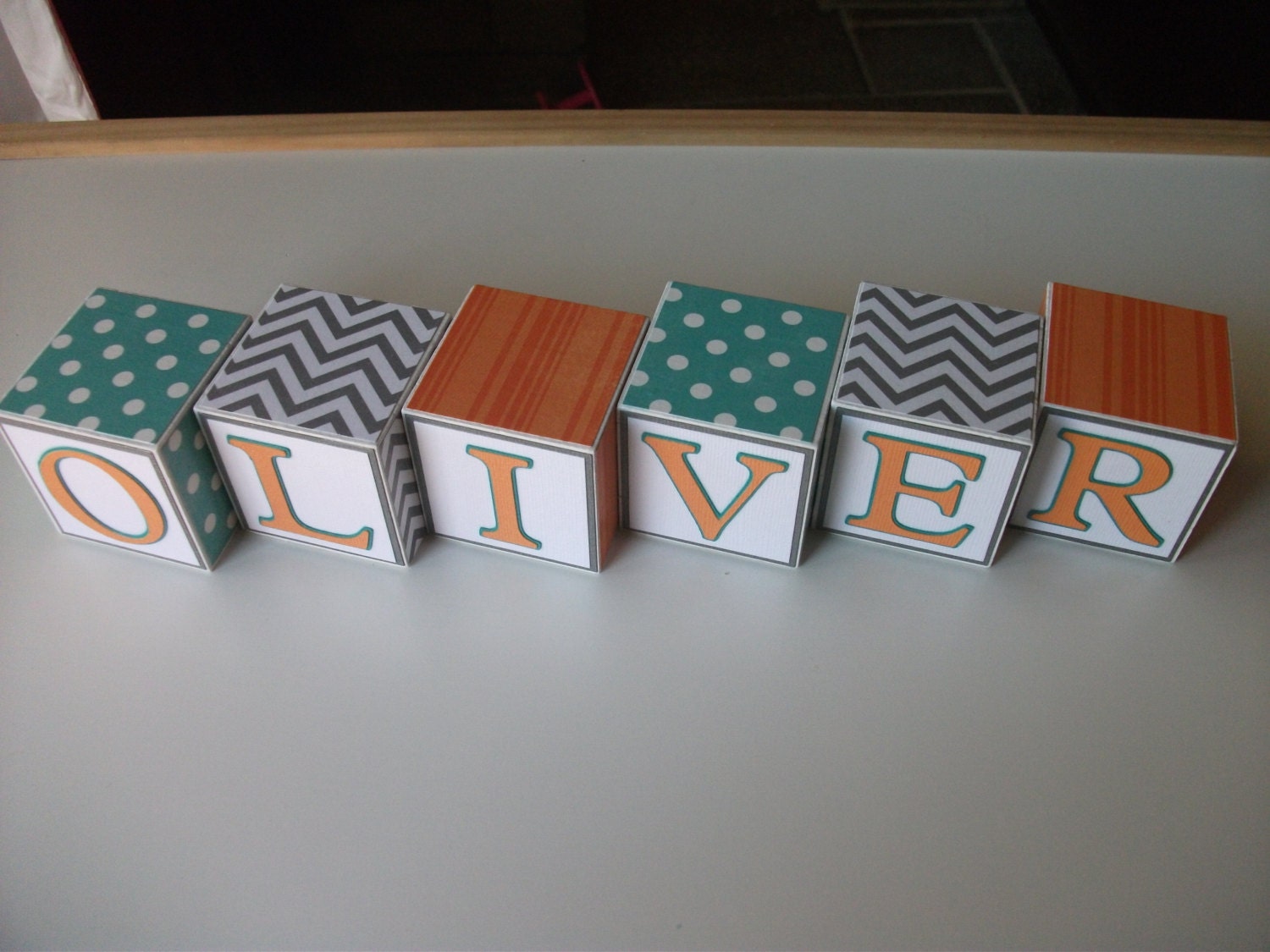Wooden Name Blocks - Baby Name Blocks - Orange Teal Gray