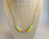 Czech Color-block Necklace - Mint, Yellow, Grey - 25" - Silver