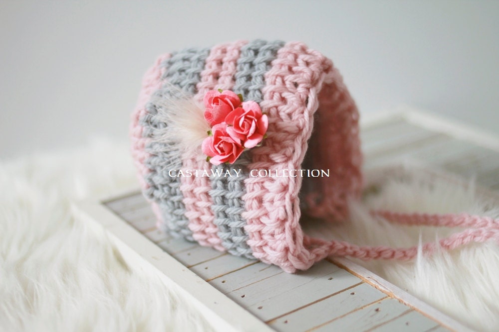 Newborn Bonnet Photo Prop - Crochet Vintage Knit Hat, OOAK, Photography Props