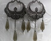 NIGHT FOREST romantic Victorian chandelier earrings with Czech glass teardrops, free gift box