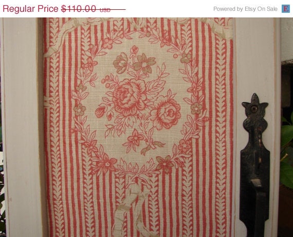 SALE 40% OFF EVERYTHING French shabby chic,Gustavian grey,old wooden door panel with old hardware & cameo /  roses linen fabric....stunning