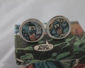 Avengers Cufflinks// Captain America //Recycled comic Cufflinks// Marvel comic cufflinks