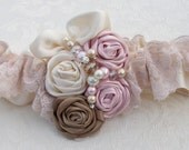 Bridal Wedding Garter and Toss- Shabby Chic Vintage Inspired Garter Set with Pearls and Crystals-Regency