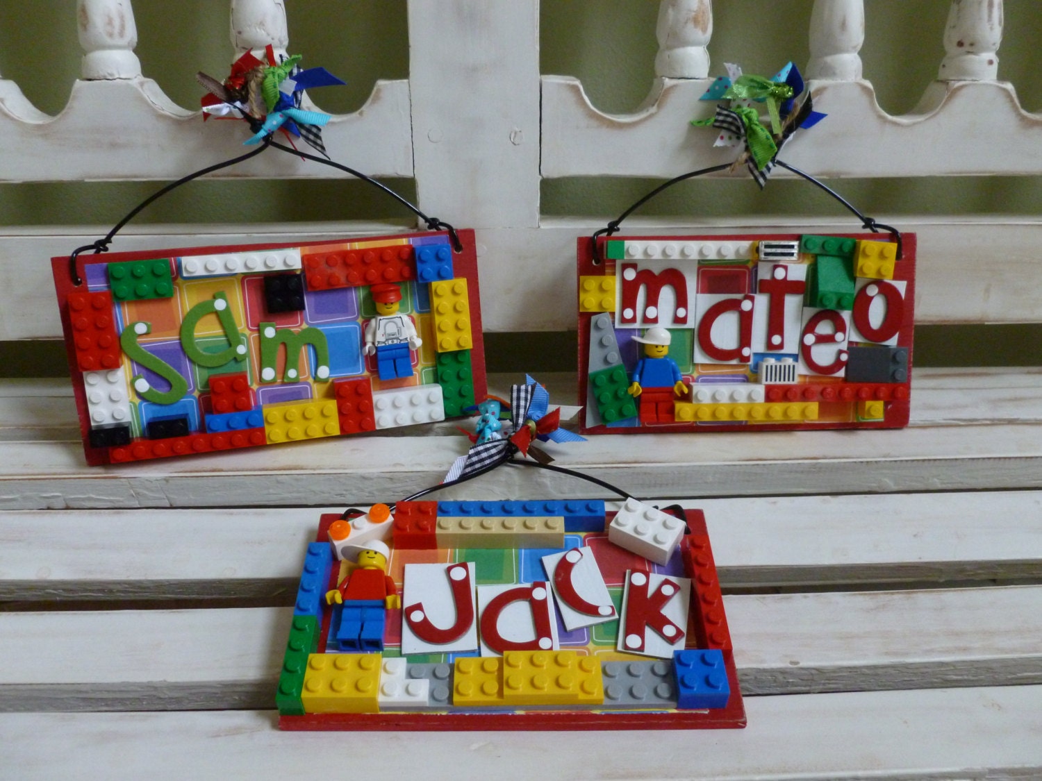 Lego Party Favors Wall Hanging Door Hanger Ornament Personalized Boy Toy Custom Lego Bricks Blocks Minifigure Lego