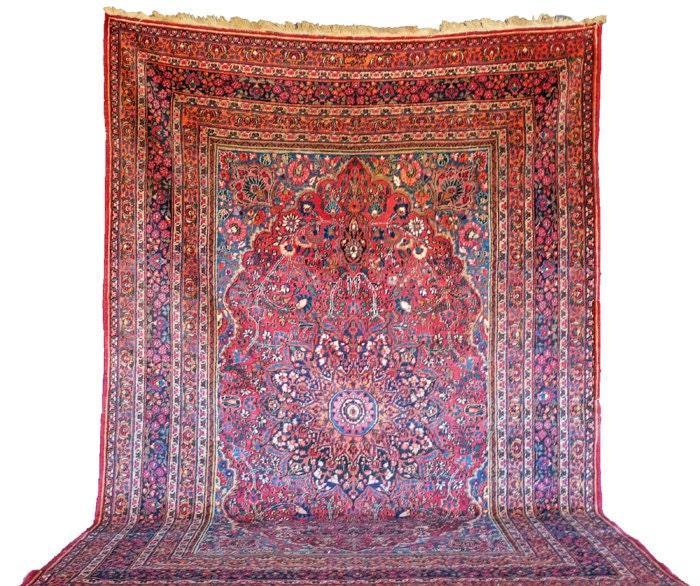 1880s Antique Persian Mashad Rug. Master Signed. 300 KPSI