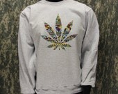 Tribal Pattern in Weed Crew Neck Sweatshirt  Design - Loud - 420 - Hippy - Hipster - Bong - Blunt