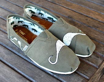 Olive Green Many Mustache TOMS