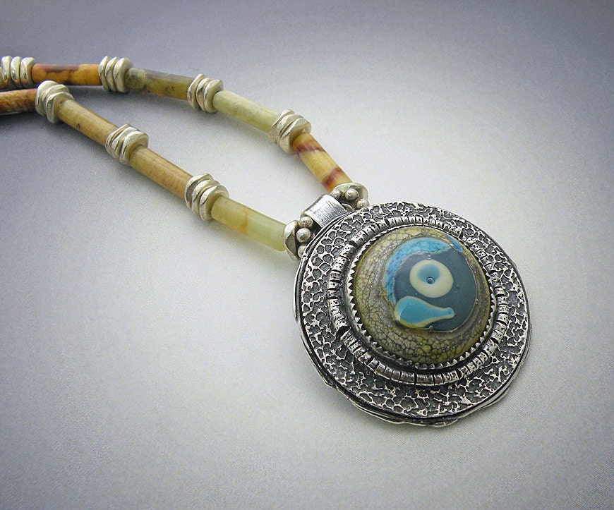 Sale Glass Eye Fine silver Pendant Necklace