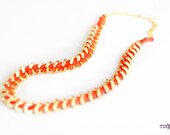 TINNLILY Neon Red Silk Hex Nut and Chain Woven Necklace