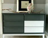 Mid Century Modern Dresser in Charcoal Gray & White