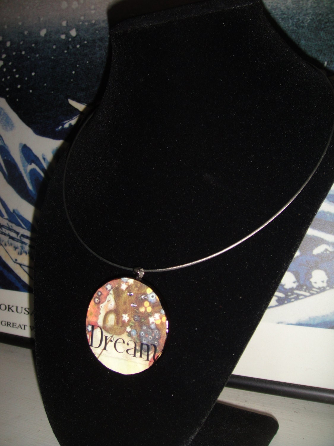 Klimt Sea Serpents IV Bubble Dream Recycled Poker Chip Pendant Necklace with Swarovski Crystal Bling
