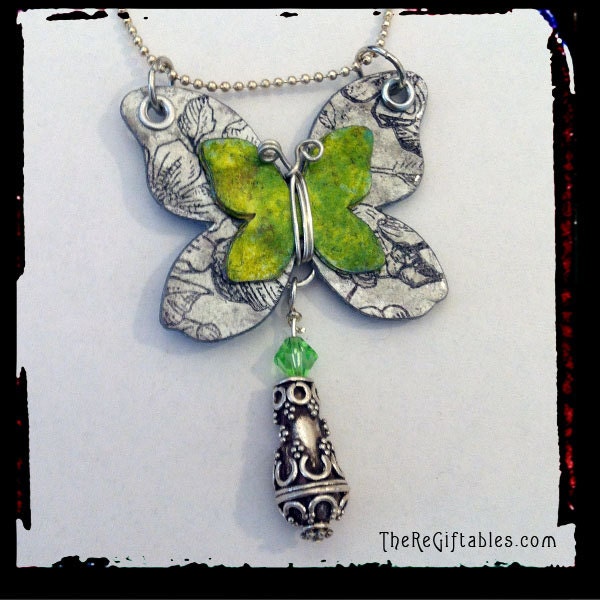 Re-Carded Silver-Green Butterfly Necklace