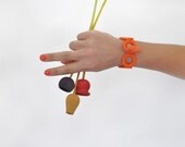 Orange crochet bracelet whit ceramic button / Fiber bracelet cotton crochet / Summer jewelry bright colors