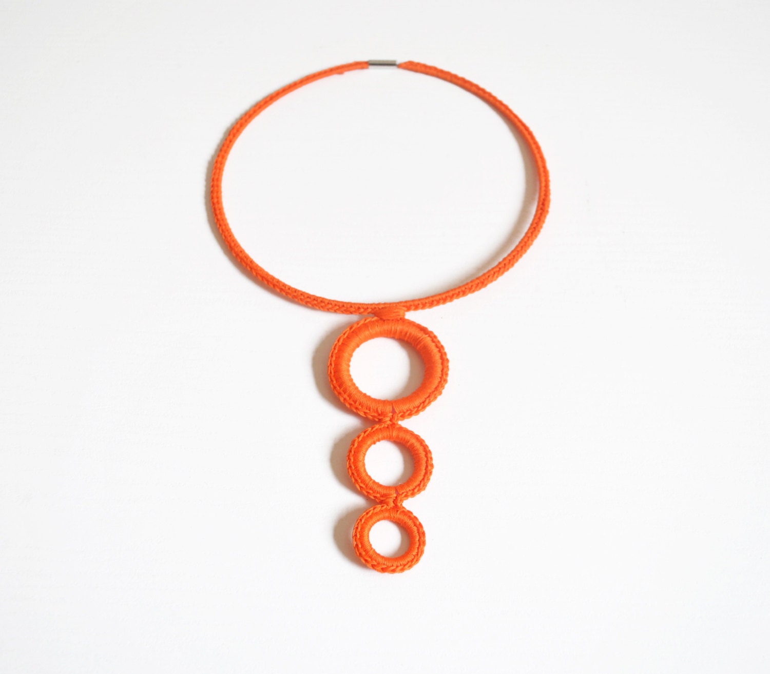 Orange geometric necklace crochet / Choker simple fiber jewelry / Spring italian textile jewelry / Modern necklace / Choose color