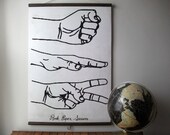 Large Canvas Vintage Style School Chart with Wood Trim - Rock, Paper, Scissors (24" x 35")