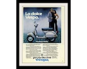 VESPA P200E Scooter Moped Photo Ad "La dolce" Vintage Advertising Wall Art Decor Print