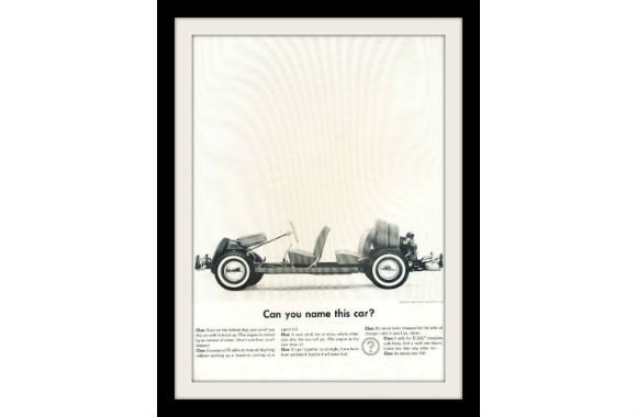 VW Beetle Bug Car Ad,  Vintage Advertisement Wall Art Decor Print