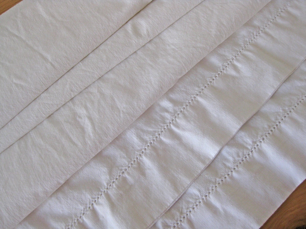 French bolster pillowcase, white cotton with ladderwork
