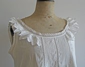 antique French nightdress chemise with tucks, lace, ruffled lace and monogram