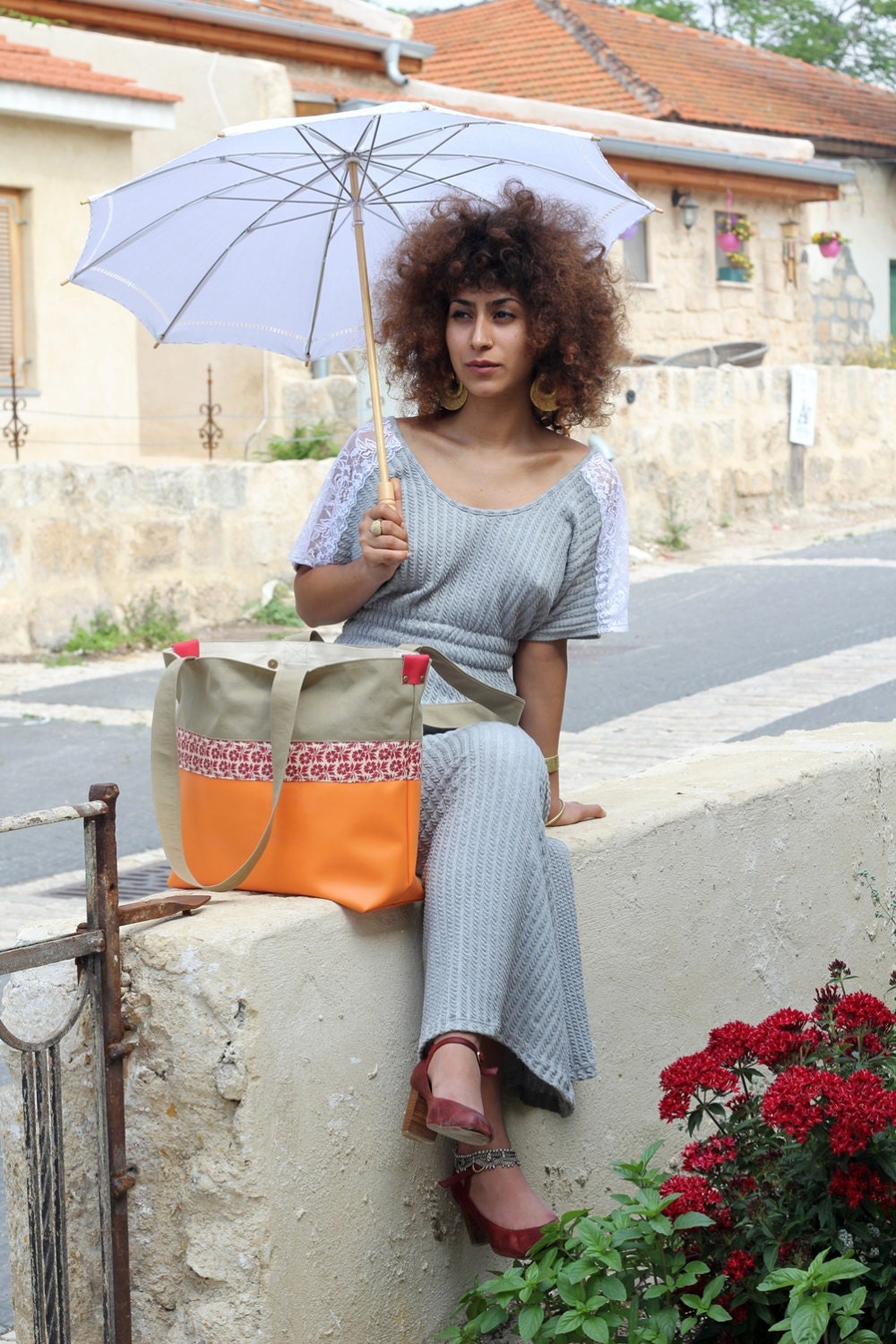 Gray  & Orange  Wide Women Handbag Women Messenger Bag  Women  Accessories Spring Collection Ready To Ship