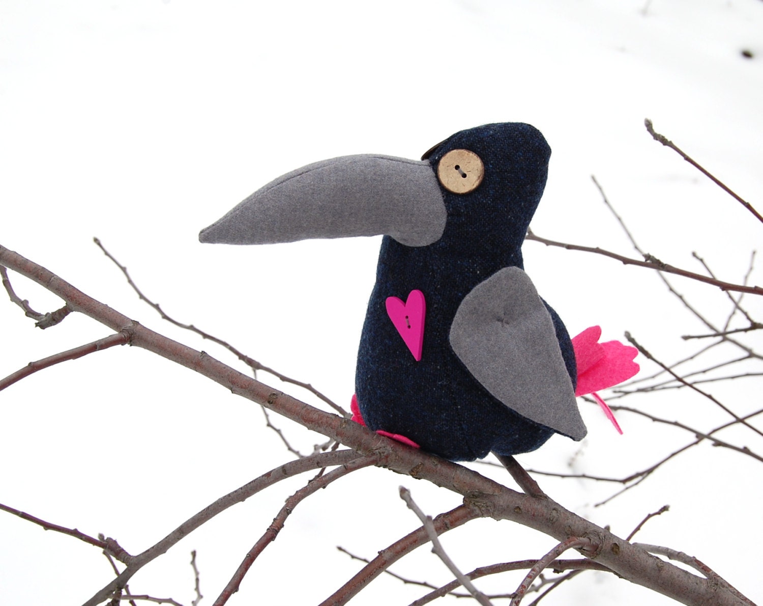 Handmade crow soft toy stuffed bird art plush toy