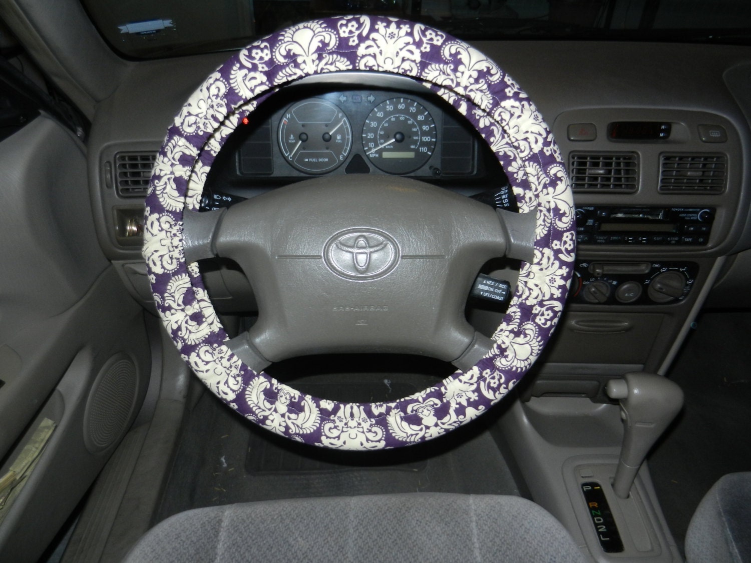 Baroque Damask Plum Steering Wheel Cover