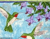 Hummingbird Wall Quilt or Table Topper, purple and green, home and living, home decor